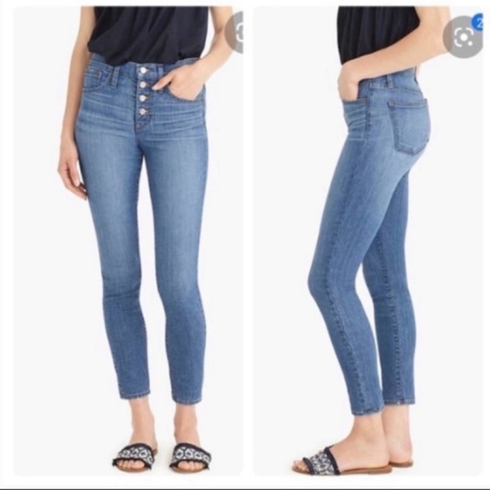 J. Crew 9" High Rise Toothpick Skinny Jeans with Exposed Button Fly